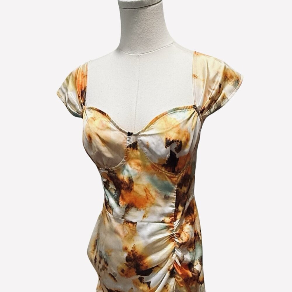 NWT Cider Dress Bustier Satin Ruched Yellow Tie Die Midi Dress Womens Size XL - Picture 5 of 11
